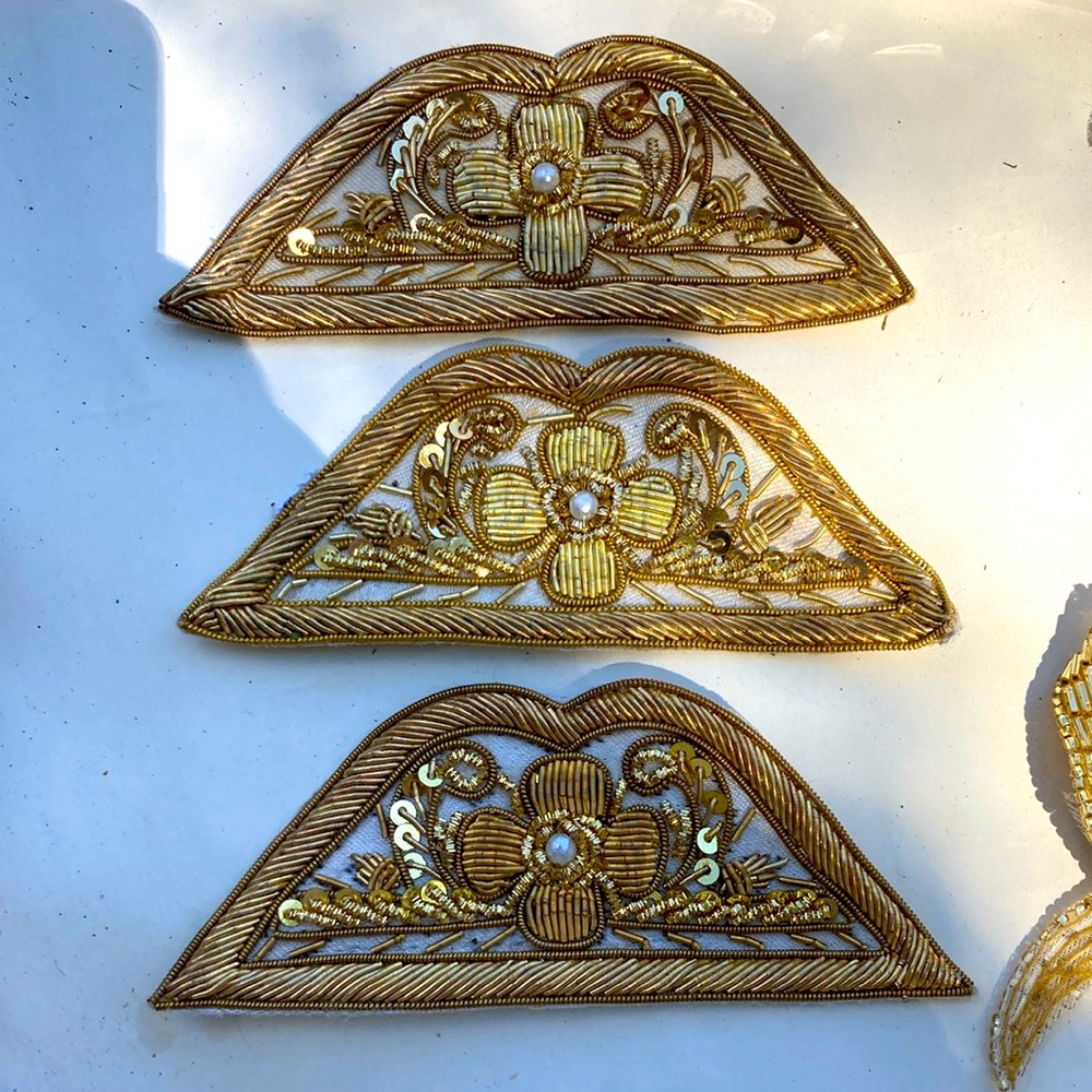 3 antique repro gold bullion appliqués
